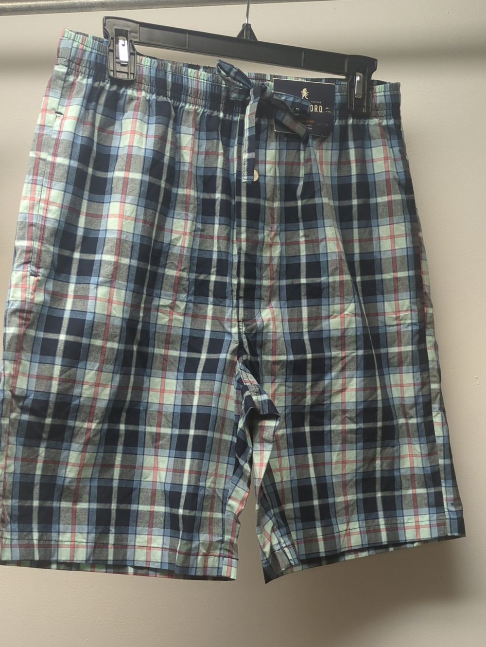 Stafford Men's Small Blue Sleep Shorts, 100% Cotton Boxer Shorts Plaid Print NEW